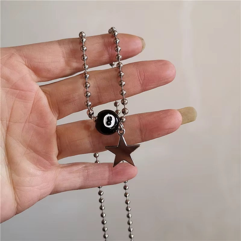 Punk Star Pendant Chain Necklace for Men Women Hip Hop Cool Beads Neck Y2K Jewelry