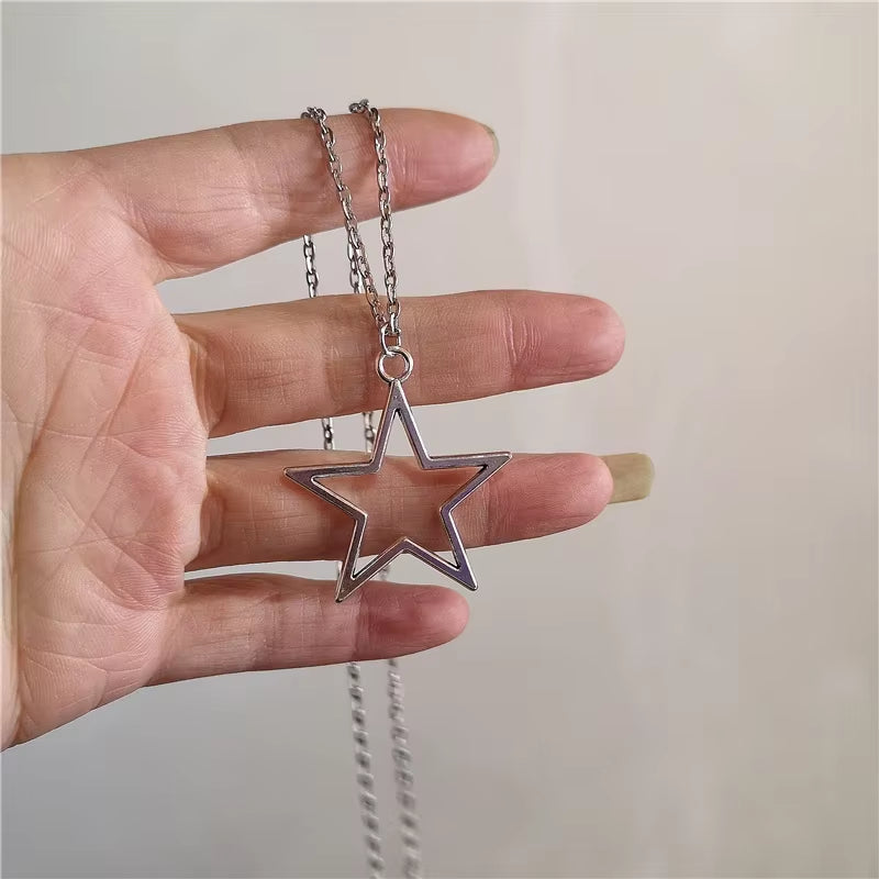 Punk Star Pendant Chain Necklace for Men Women Hip Hop Cool Beads Neck Y2K Jewelry