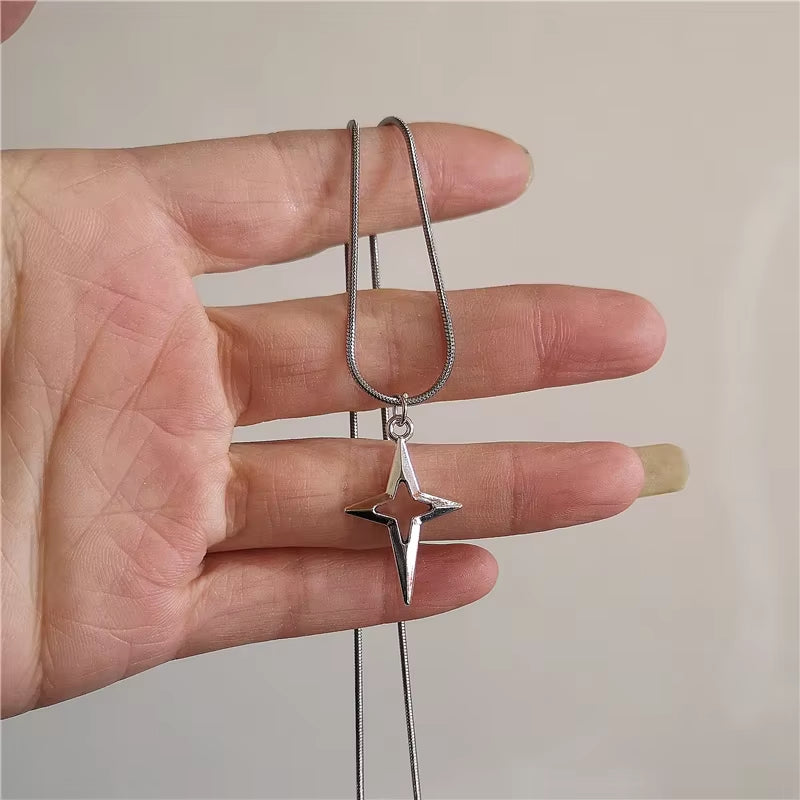 Punk Star Pendant Chain Necklace for Men Women Hip Hop Cool Beads Neck Y2K Jewelry